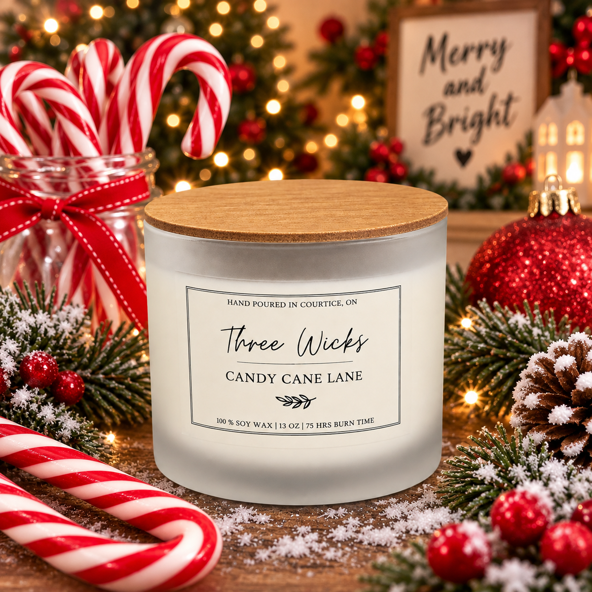 13 oz Cotton Wick Soy Candle - Holiday Scents | Frosted Jar