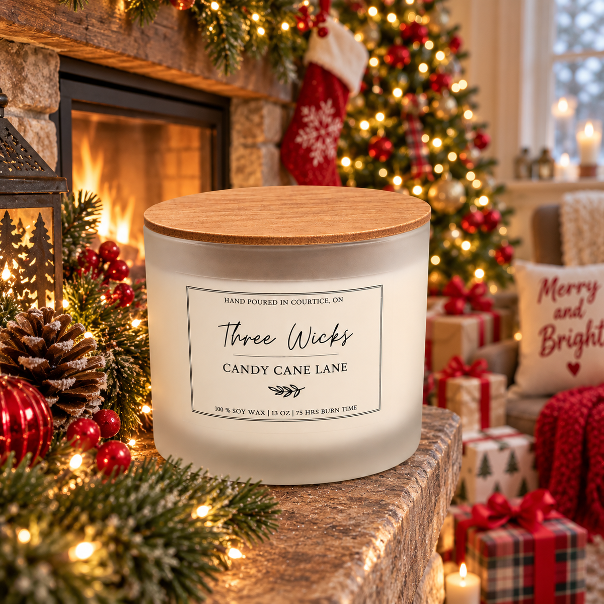 13 oz Cotton Wick Soy Candle - Holiday Scents | Frosted Jar