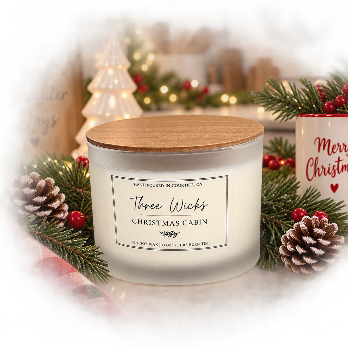 13 oz Cotton Wick Soy Candle - Holiday Scents | Frosted Jar