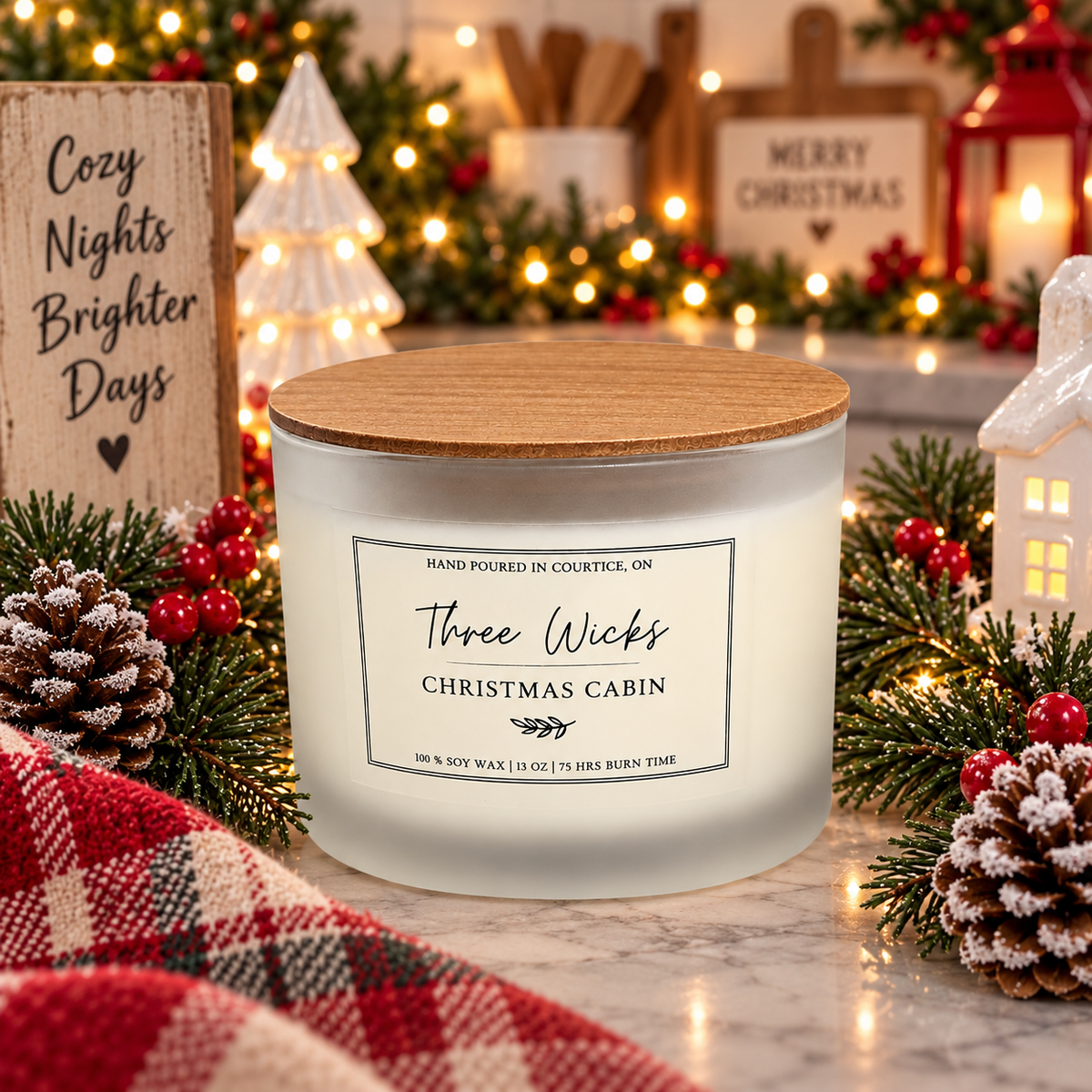 13 oz Cotton Wick Soy Candle - Holiday Scents | Frosted Jar