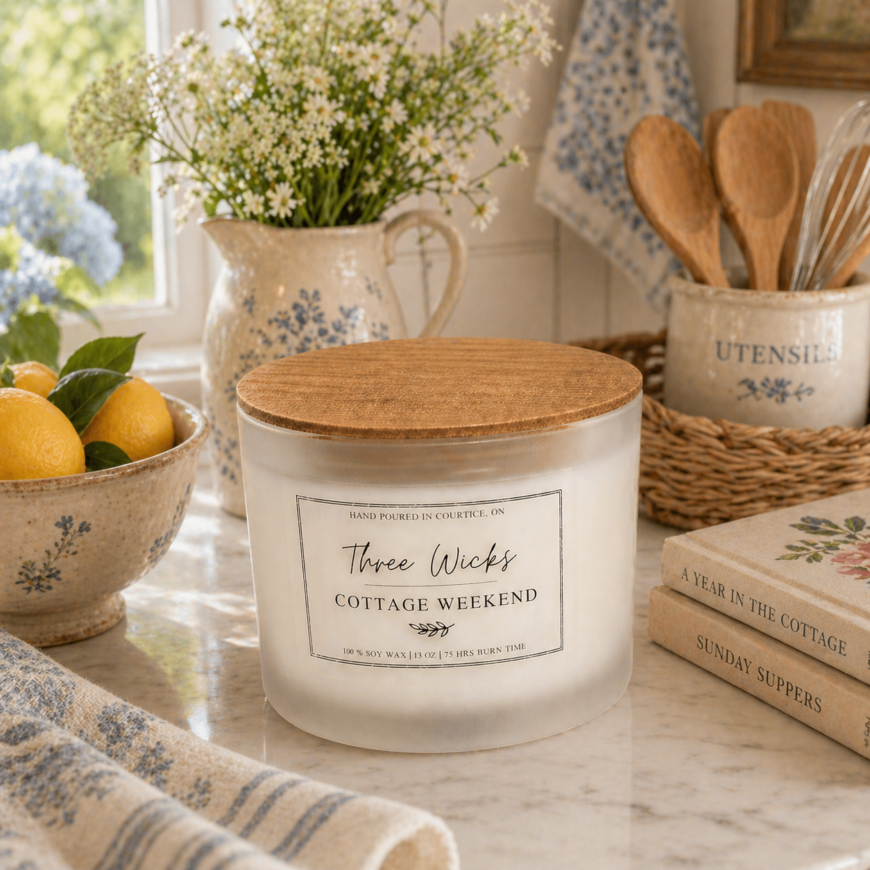 13 oz Cotton Wick Soy Candle - Summer Scents | Frosted Jar