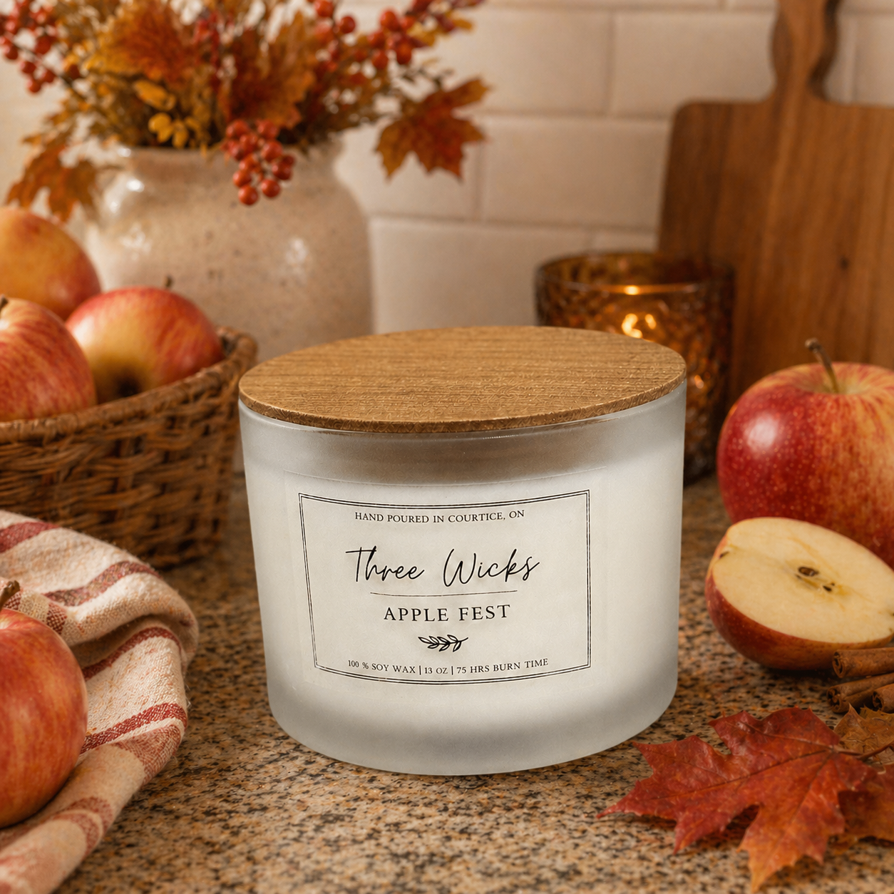 13 oz Soy Candles - Frosted Jar Cotton Wick | Fall Scents
