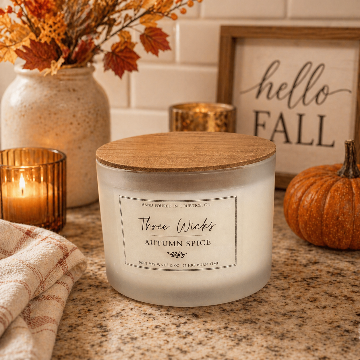 13 oz Soy Candles - Frosted Jar Cotton Wick | Fall Scents