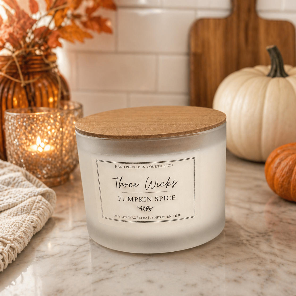 13 oz Soy Candles - Frosted Jar Cotton Wick | Fall Scents