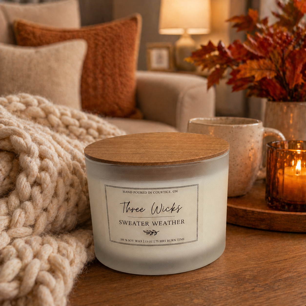 13 oz Soy Candles - Frosted Jar Cotton Wick | Fall Scents