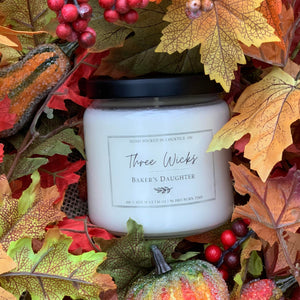 scented soy candle in a 16 oz vessel scented with Baker's Daughter from our Fall collection.