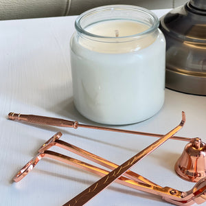 Scented soy  candle in 16 oz vessel with wick trimmer and snuffer