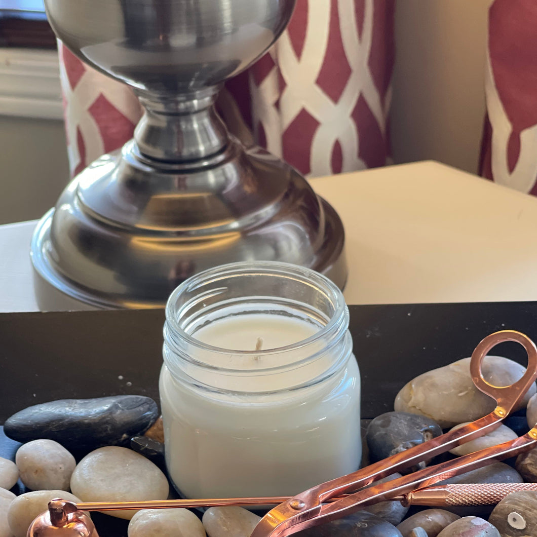 scented soy candle in a 6 oz mason jar