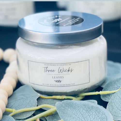 10 oz 3 wick candle scented in our Fall scent of Leaves