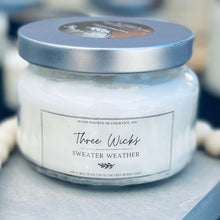 Load image into Gallery viewer, Our 10 oz 3 wick candle made in our Fall scent of Sweater Weather is out most popular fall scented candle
